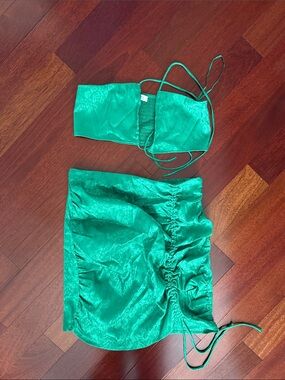 12th Tribe Emerald Green Satin Two-Piece Set